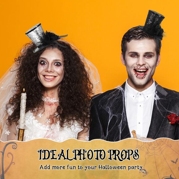 2 Pcs Halloween Mini Top Hat Headband Sequin Fascinator Tea Party 9288